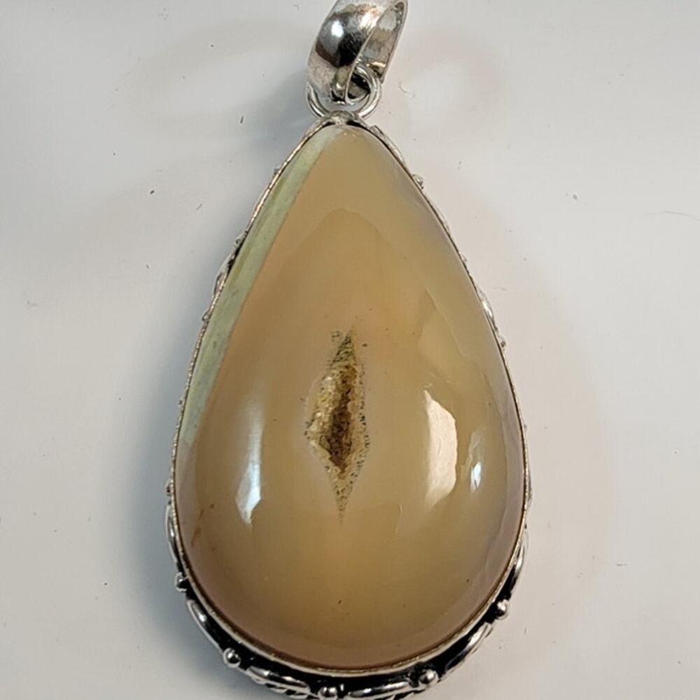 Necklace Pendant Yellow Opal Handmade Jewelry in Sterling Silver Teardrop Design